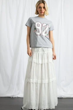Women Daisy Street Skirts-Three Tiered Maxi Skirt With Elasticated Waist And Broderie Trim