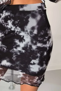 Women Daisy Street Skirts-Tie-Dye Mesh Mini Skirt