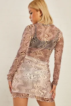 Women Daisy Street T-Shirts-Trippy Wave Mesh Top