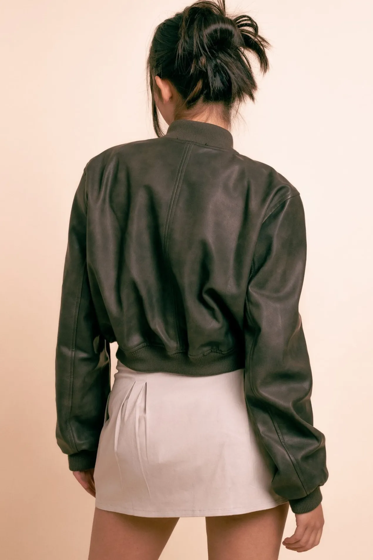 Women Daisy Street Jackets-Vintage Pu Bomber Jacket in -Black