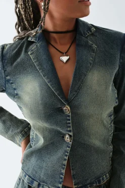 Women Daisy Street Jackets-Washed Stretch Denim Blazer