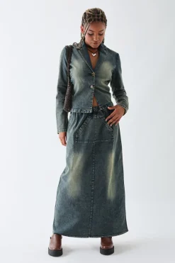 Women Daisy Street Jackets-Washed Stretch Denim Blazer