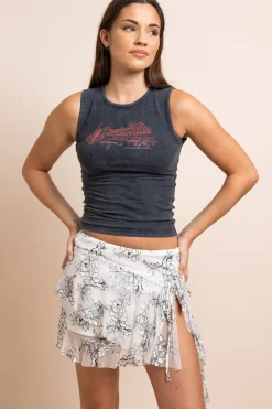 Women Daisy Street Tops-Western Graphic Washed Vest