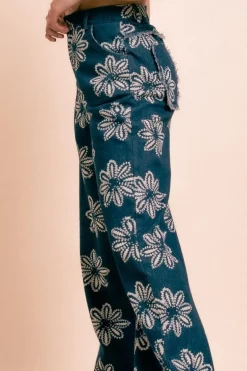 Women Daisy Street Trousers-Wide Leg Printed Denim Jeans