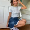 Women Daisy Street Skirts-x Chloe Davie Y2K Mini Pleated Denim Skirt with Lace Trim