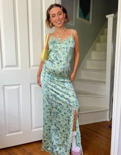 Women Daisy Street Dresses-x Chloe Davie 90s Printed Maxi Dress with Lace Trim