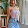 Women Daisy Street Tops-x Chloe Davie Y2K Mesh Boobtube with Lace Tie Front