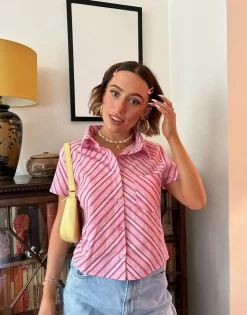 Women Daisy Street Tops-x Chloe Davie Stripe Fitted Shirt