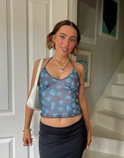 Women Daisy Street Tops-x Chloe Davie Halter Neck Mesh Top