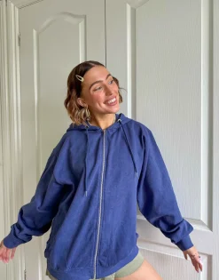 Women Daisy Street Tops-x Chloe Davie Washed Navy Hoodie