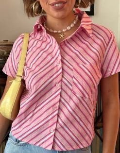 Women Daisy Street Tops-x Chloe Davie Stripe Fitted Shirt