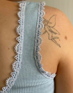 Women Daisy Street Tops-x Chloe Davie Ribbed Vest Top with Lace Trim