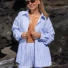 Women Daisy Street Tops-X Molly Mcfarlane Oversized Long Sleeve Poplin Shirt In Stripe