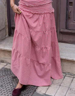Women Daisy Street Skirts-X Molly Mcfarlane Boho Tie Ruffle Maxi Skirt In Gingham