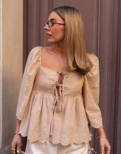 Women Daisy Street Tops-X Molly Mcfarlane Square Neck Cutwork Babydoll Blouse In