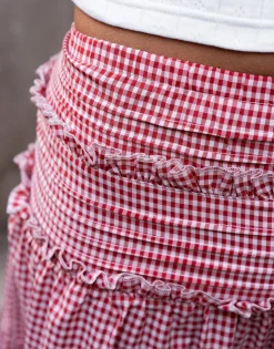 Women Daisy Street Skirts-X Molly Mcfarlane Boho Tie Ruffle Maxi Skirt In Gingham