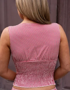 Women Daisy Street Tops-X Molly Mcfarlane Shir Vest Top With Front Bow In Gingham