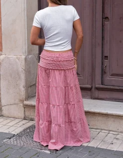 Women Daisy Street Skirts-X Molly Mcfarlane Boho Tie Ruffle Maxi Skirt In Gingham