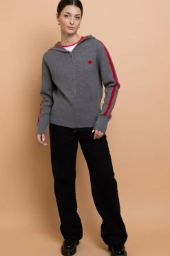 Women Daisy Street Tops-Zip Up Intarsia Knit Top